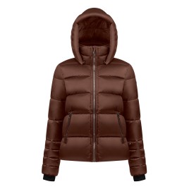 Womens synthetic down ski jacket choco brown Celia