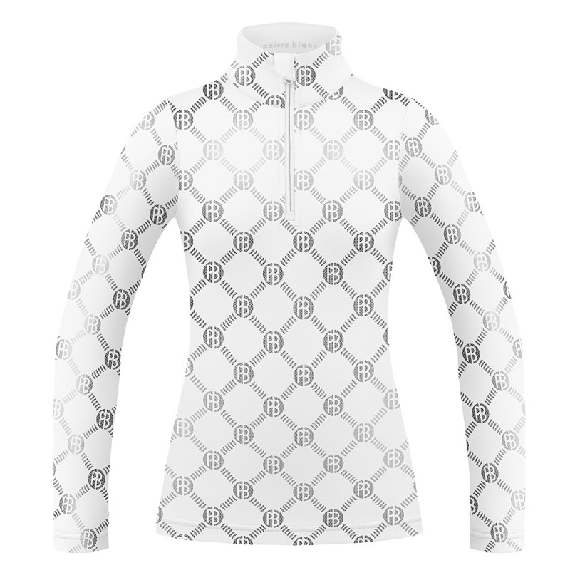 Womens base layer with zip monogram white Mia