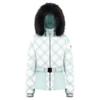 Womens ski jacket cross aloe blue with fake fur