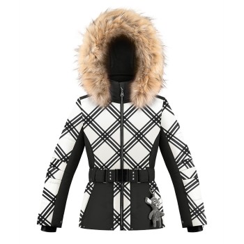 Girls ski jacket cross black with fake fur