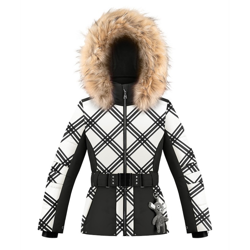 Girls ski jacket cross black with fake fur