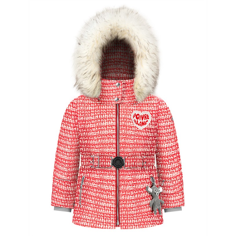 Girls synthetic down ski jacket tweed scarlet red