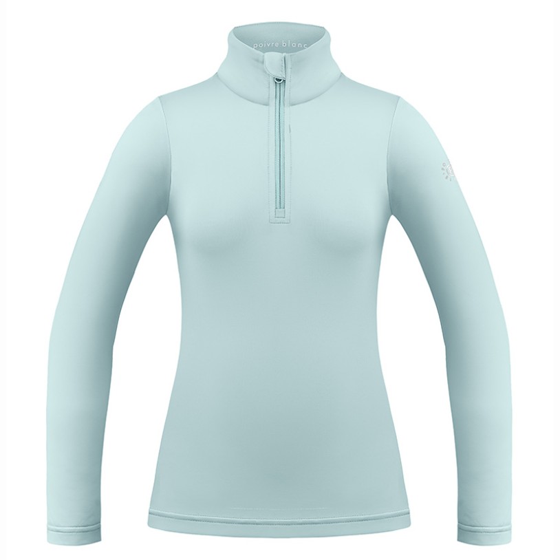 Womens base layer with zip aloe blue