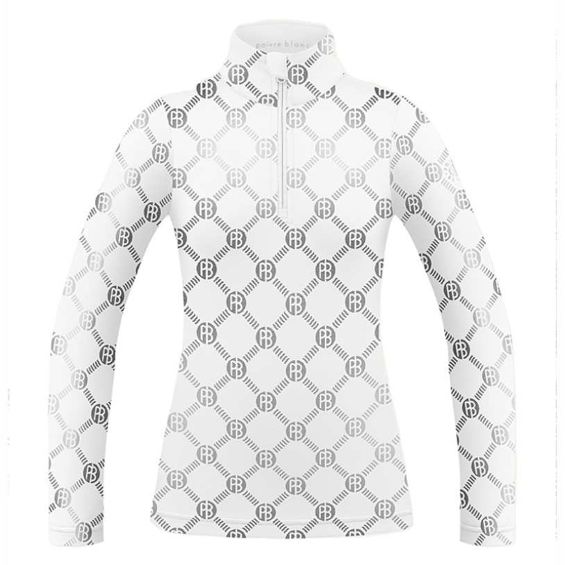 Womens base layer with zip monogram white