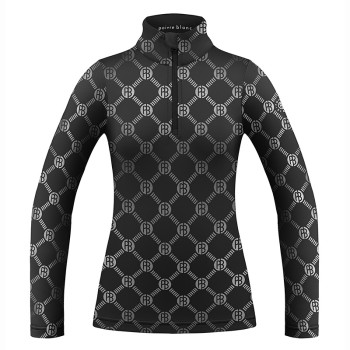 Womens base layer with zip monogram black