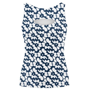 Womens top flower oxford blue