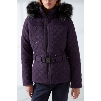 Womens ski jacket fancy mulberry purple with fake fur