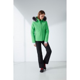 Womens stretch ski jacket diva fizz green with fake fur