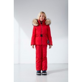 Girls ski jacket scarlet red with fake fur