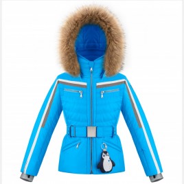 Girls ski jacket diva blue with fake fur
