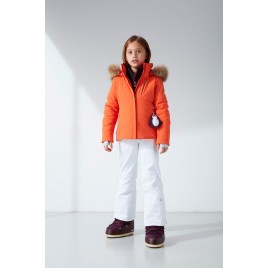 Girls stretch ski jacket puffin orange with fake fur