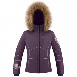 Girls stretch ski jacket pipin fancy mulberry purple with fake fur