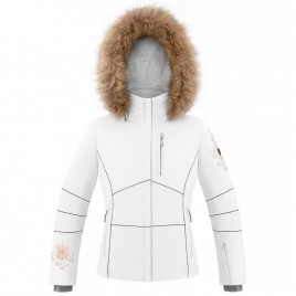 Girls stretch ski jacket pipin fancy white with fake fur