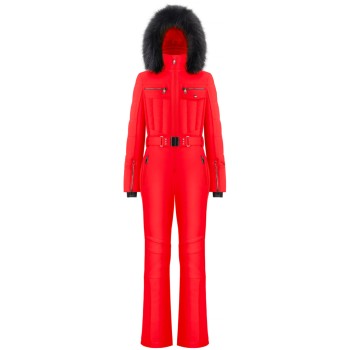 Womens overall scarlet red with fake fur