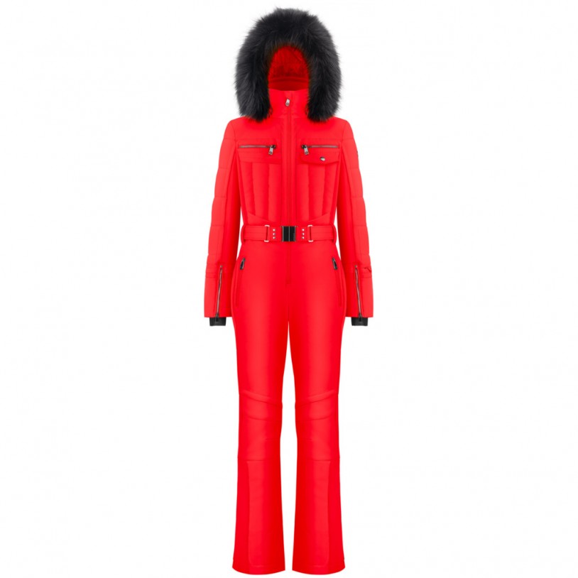 Womens overall scarlet red with fake fur