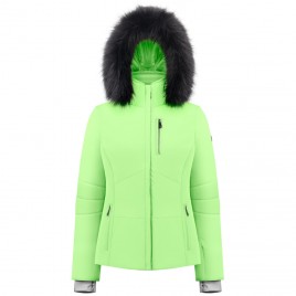 Womens stretch ski jacket paradise green with fake fur