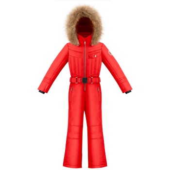 Girls overall scarlet red with fake fur