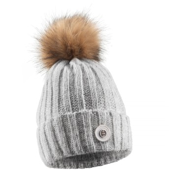 Girls beanie with pompom grey melange