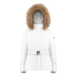 Girls ski jacket with fake fur white Joana