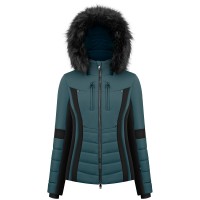 Womens stretch ski jacket ever green/black with fake fur