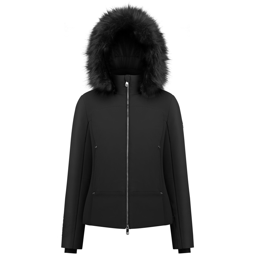 Womens softshell jacket black with fake fur