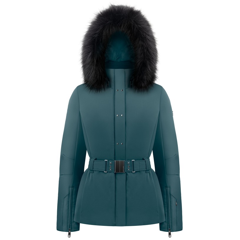 Womens stretch ski jacket ever green with fake fur