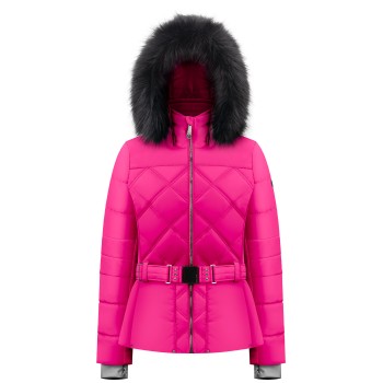 Womens ski jacket magenta pink with fake fur