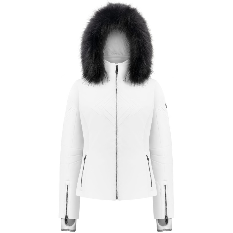 Womens stretch ski jacket white with fake fur