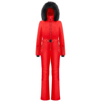 Womens overall scarlet red with fake fur