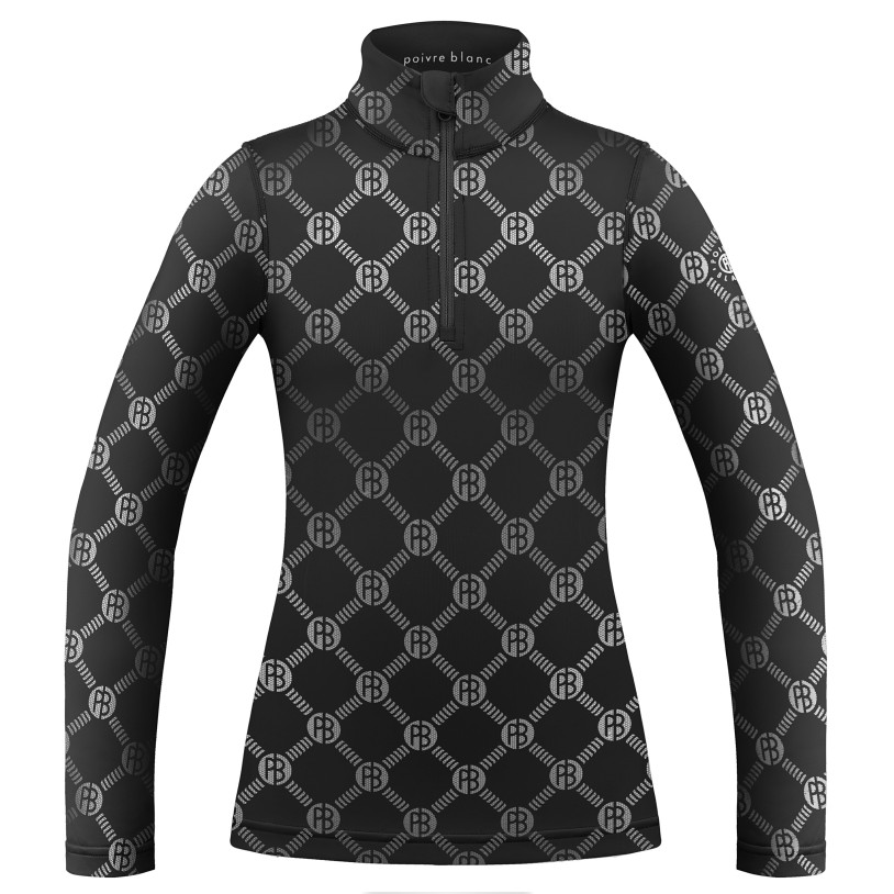 Womens base layer with zip monogram black