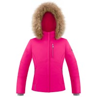 Girls stretch ski jacket fancy magenta pink with fake fur