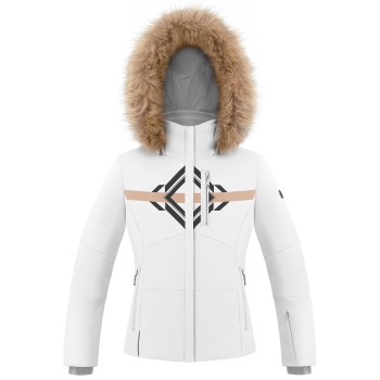 Girls stretch ski jacket print white with fake fur