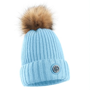 Womens beanie with pompom starlight blue