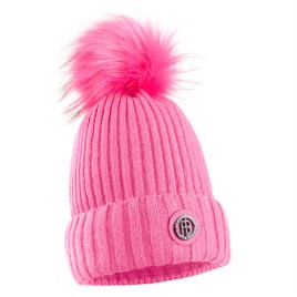 Womens beanie with pompom lolly pink