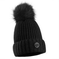 Womens beanie with pompom black