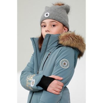 Girls stretch ski jacket fancy thunder grey with fake fur